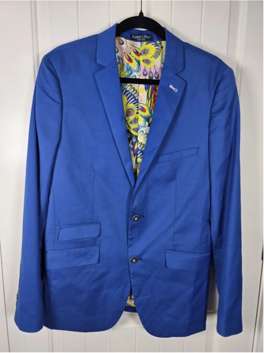 Paisley & Gray Blazer Mens 40R Slim Fit Royal Blue Floral Lined Sport Coat Party